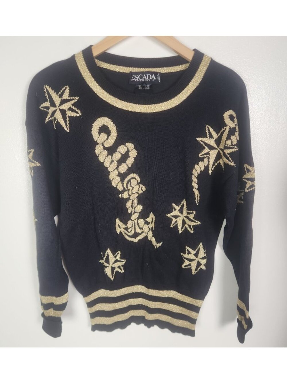 Escada by Margaretha Ley Women's Sz. 34 Vintage Gold & Black Nautical Sweater